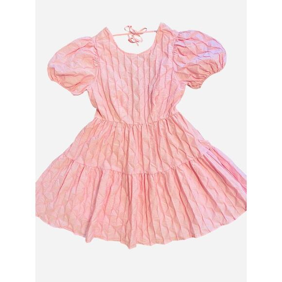 In the beginning textured balloon sleeve tiered dress size S pink NWOT - Picture 5 of 9